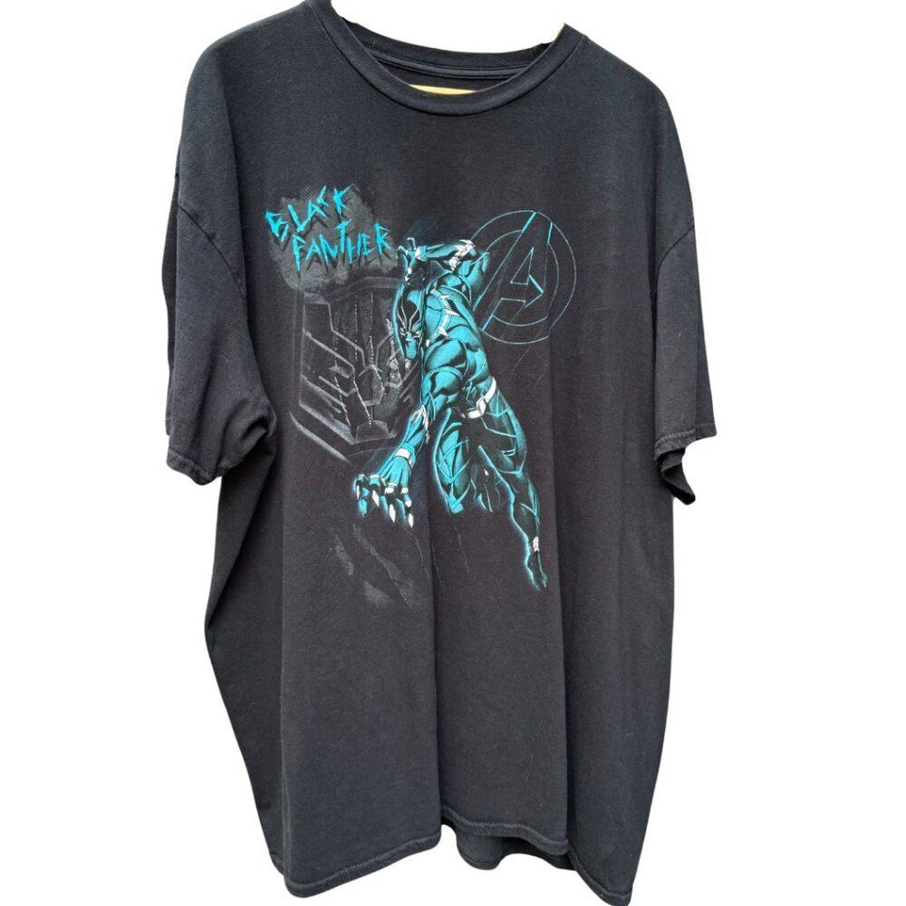 Marvel Black Panther Black Tee Aqua Blue Gray Graphic 100% Cotton Men's 3XL